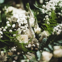 Close up shot of white flowers for woodland wedding bouquet