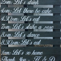 Wedding order of the day hand painted onto a pallet